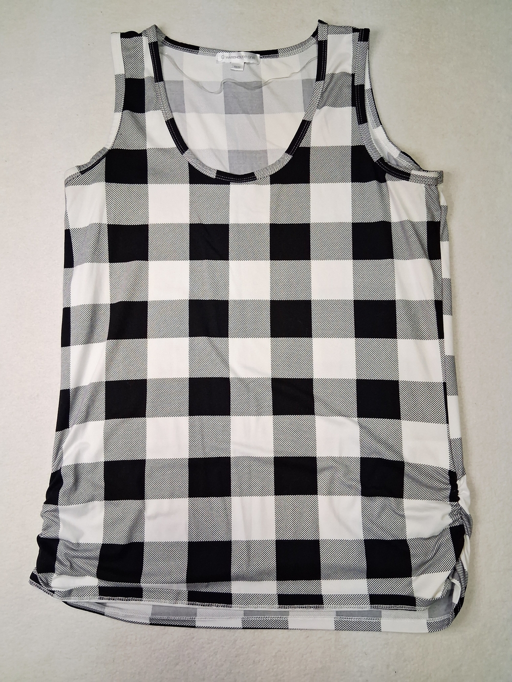 Warehouse One Checkered Scoop Neck Tank Top - Black & White